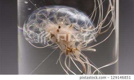 AI Quantum Development concept, Transparent jellyfish preserved in a glass container. 129146851