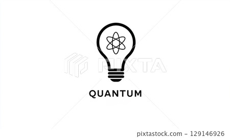 AI Quantum Computing Research and Development concept, Light bulb with atomic symbol and "QUANTUM" text below it. 129146926
