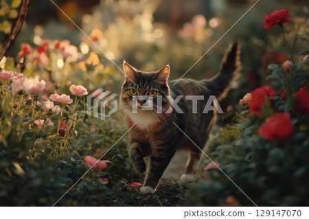 cat in garden 129147070
