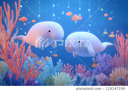 Dugong and Coral Sea (Anime Style) 129147199