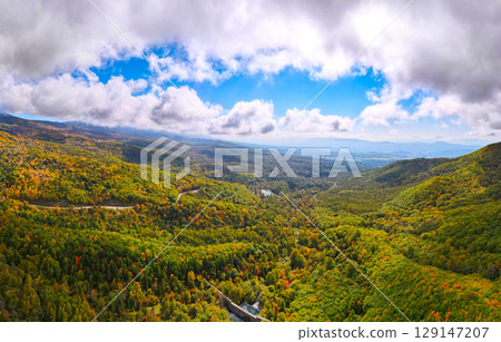 Aerial view of Tateshina in autumn 129147207