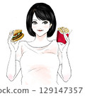 一個女人用漢堡包 129147357