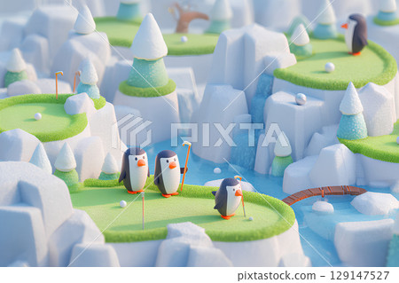 企鵝打高爾夫球(3D) 企鵝打高爾夫球(3D) 129147527