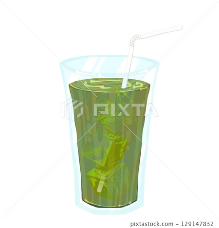 抹茶拿鐵配吸管和冰塊 抹茶拿鐵配吸管和冰塊 129147832