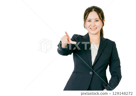 Business woman, female, pointing, presentation, OL, hand sign, business, explanation, check, planner, Business woman, female, pointing, presentation, OL, hand sign, business, explanation, check, planner, 129148272