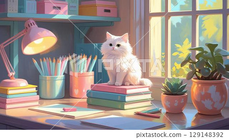 Cat on the desk 129148392