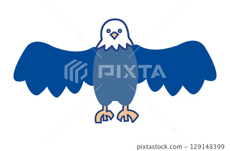 一隻展翅站立的鷹的正面插圖 129148399