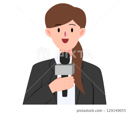 Female reporter or journalist holding microphone to report news on television and live. Character design and illustration 129149055