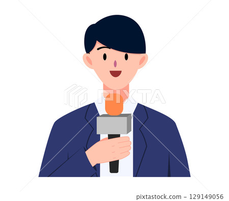 Male reporter or journalist holding microphone to report news on television and live. Character design and illustration Male reporter or journalist holding microphone to report news on television and live. Character design and illustration 129149056