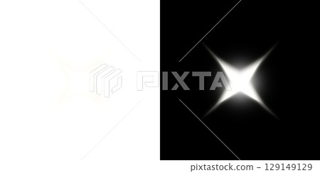 White shining star-shaped light (left half transparent, right half black background) 129149129