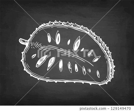 Halved soursop chalk sketch. Halved soursop chalk sketch. 129149470