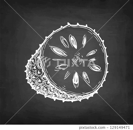 Sliced soursop chalk sketch. 129149471