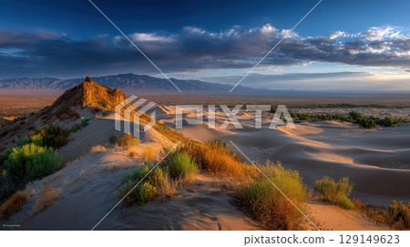 Vast expanse of desert dunes 129149623
