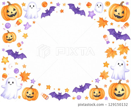 萬聖節蝙蝠和鬼南瓜的可愛插圖框架背景資料 萬聖節蝙蝠和鬼南瓜的可愛插圖框架背景資料 129150132