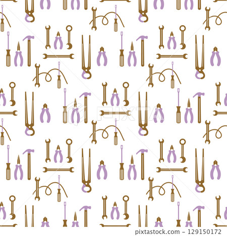 Seamless pattern of various tools in pastel colors used for repair or DIY projects 129150172