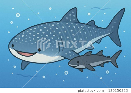 Character illustration of a swimming shark Character illustration of a swimming shark 129150223
