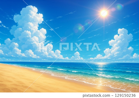 Seascape, sandy beach, shore 129150236