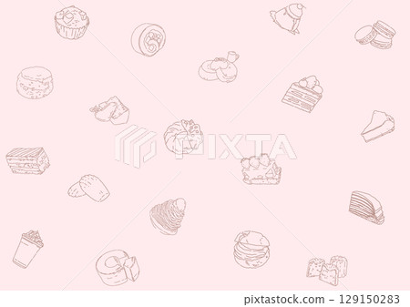 Cute wrapping paper with illustrations of Western sweets 129150283