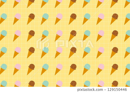 Ice cream pattern background illustration (yellow) 129150446