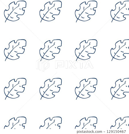 Seamless pattern with hand drawn oak leaves in simple line art style isolated on white background perfect for natural design fabric and decoration 129150467