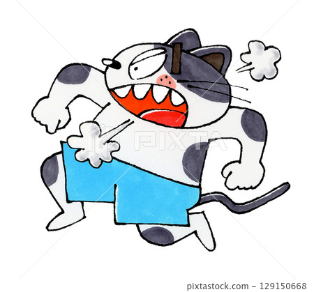 Angry running cat 129150668