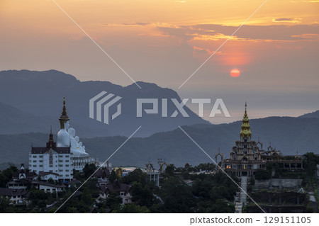 Wat Phra That Pha Sorn Kaew Statue temple. Nature landscape of Phetchabun district in Thailand for travel trip on holiday and vacation background, tourist attraction. 129151105