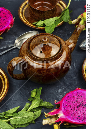 Tea with dragon fruit and mint. 129151317