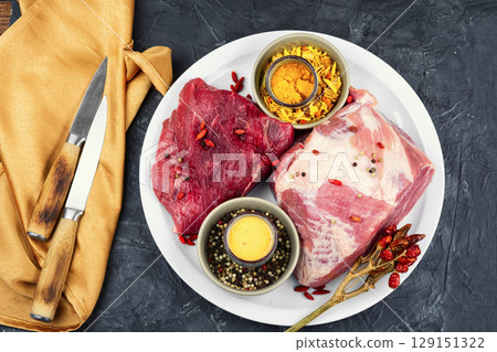 Raw meat mix, assortment of meat. Raw meat mix, assortment of meat. 129151322