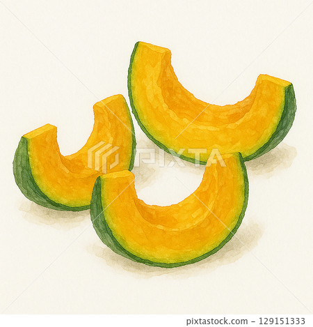 Watercolor illustration of a sliced pumpkin 129151333