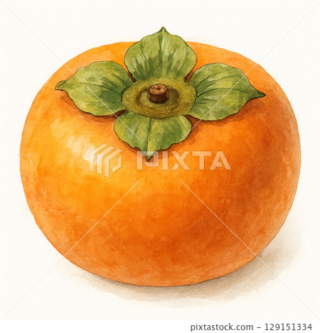 整個柿子（帶莖）的水彩插圖 129151334