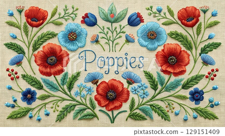 Vintage style fabric pattern with flowers and butterflies on the background 129151409