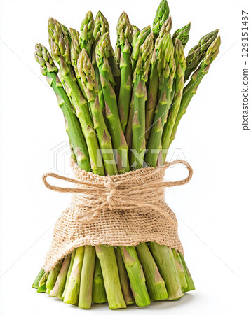 Raw asparagus. Fresh Asparagus. Green Asparagus on white background. AI Generated. 129151437