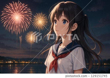 看煙火的美麗的女孩 129151745