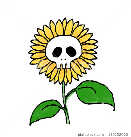 骷髏向日葵水彩畫 骷髏向日葵水彩畫 129152060