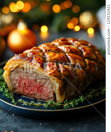 Indulge in a delicious Christmas dining experience with gourmet roasted beef and seasonal flavors. Indulge in a delicious Christmas dining experience with gourmet roasted beef and seasonal flavors. 129152421
