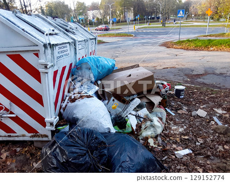 The Overflowing Waste Bin Presents a Concern in the Urban Environment for Local Communities The Overflowing Waste Bin Presents a Concern in the Urban Environment for Local Communities 129152774