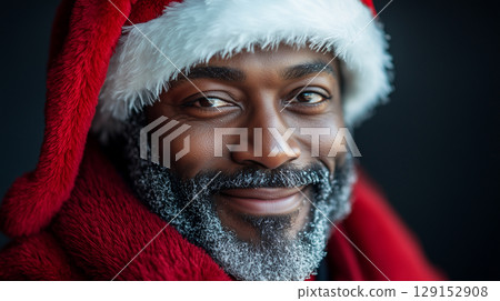 black man, cosmetology, beauty, festive makeup, Merry Christmas and Happy New Year, banner with copy space 129152908