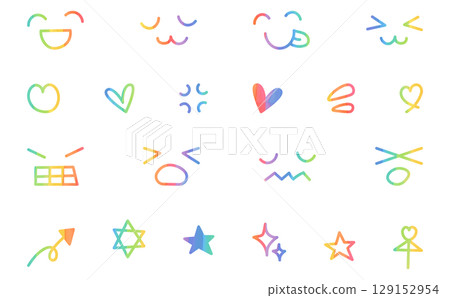 Rainbow cute handwritten emoji icon set Rainbow cute handwritten emoji icon set 129152954
