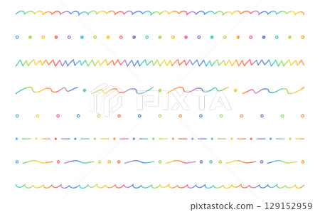 Cute border set illustration with colorful dots, wavy lines, and jagged hand-drawn lines 129152959