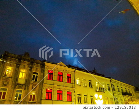 A Stunning Evening Cityscape Showcasing Vibrant Lights Beneath a Beautiful Night Sky A Stunning Evening Cityscape Showcasing Vibrant Lights Beneath a Beautiful Night Sky 129153018