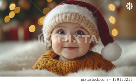 Banner with copy space, New Year, Christmas, child 129153235