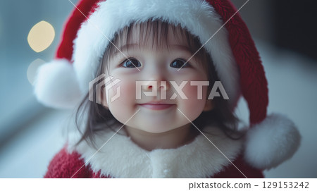 Banner with copy space, New Year, Christmas, Asian child 129153242