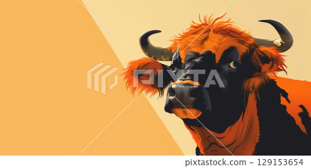 Illustration banner copy space black red cow bull on pastel yellow background. Illustration banner copy space black red cow bull on pastel yellow background. 129153654
