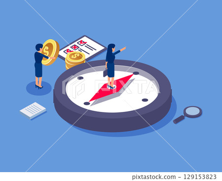 Business Finance Development and Investment Direction. Flat isometric vector concept 129153823