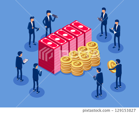 Financial statistics, accountant, bill calculation. Flat isometric vector concept 129153827
