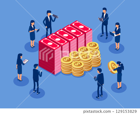 Financial statistics, accountant, bill calculation. Flat isometric vector concept 129153829