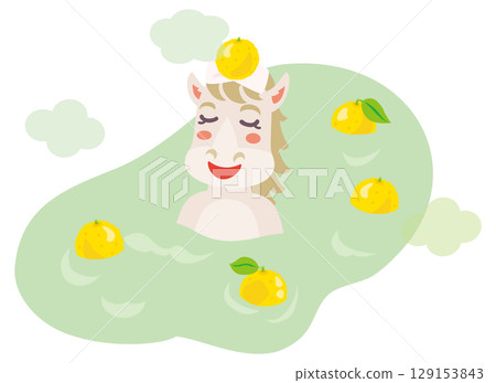 A horse girl taking a yuzu bath on the winter solstice A horse girl taking a yuzu bath on the winter solstice 129153843