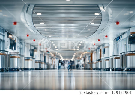The Modern Airport Terminal Interior featuring various Passengers engaged in activities 129153901