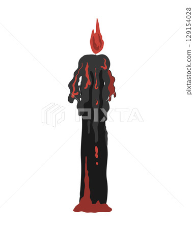 Spooky red and black lighting and melting candle. Halloween design element vector isolated illustration. 129154028