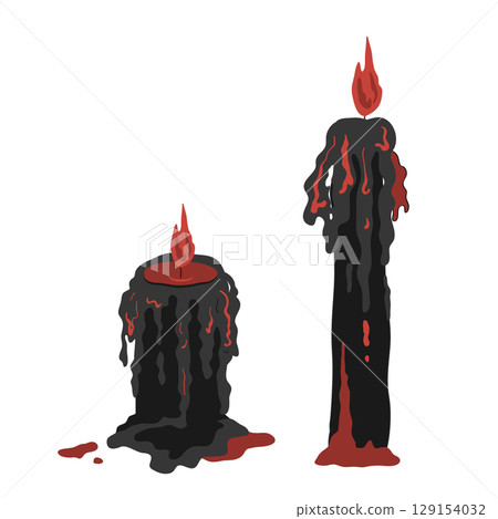 Set of spooky red and black lighting and melting candle. Halloween design element vector isolated illustration. Set of spooky red and black lighting and melting candle. Halloween design element vector isolated illustration. 129154032